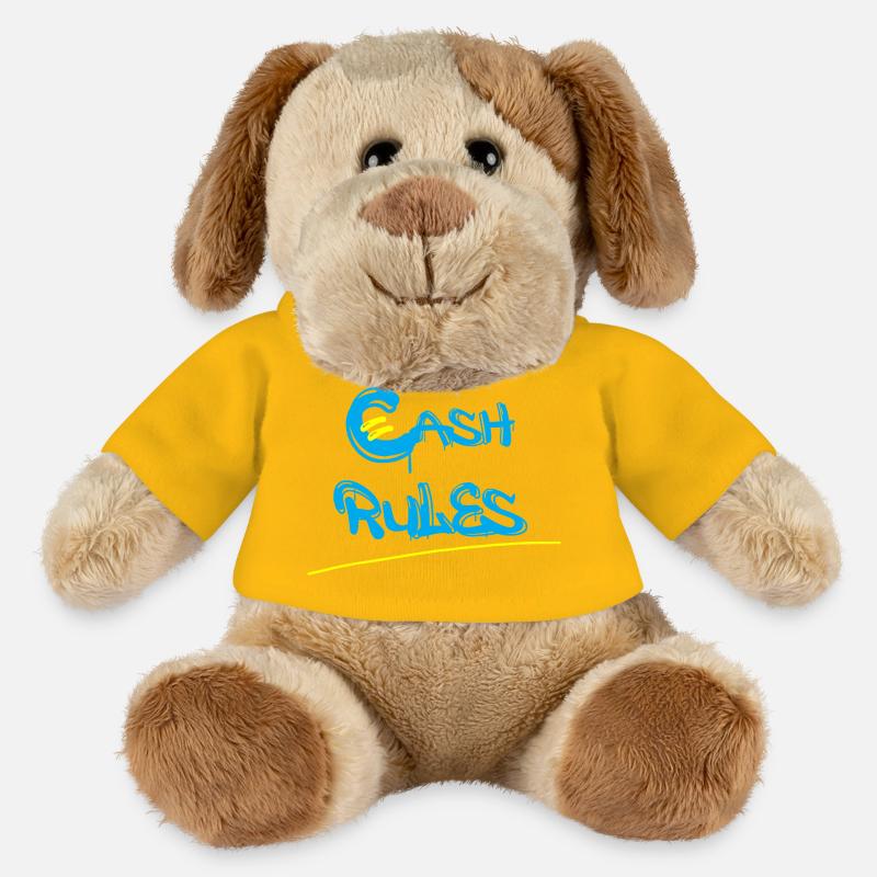 Lettres graffitis Money Rules - Chien en peluche Helge MiniFeet® - jaune soleil