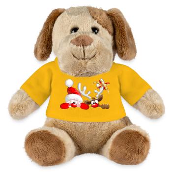 Père Noël drôle et rennes qui espionnent - Chien en peluche Helge MiniFeet® - jaune soleil - Devant