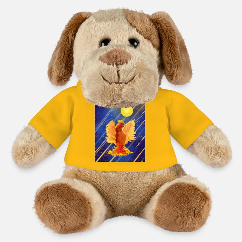 Oiseau de feu lumineux cosmique : Cyber-Semurg - Chien en peluche Helge MiniFeet® - jaune soleil