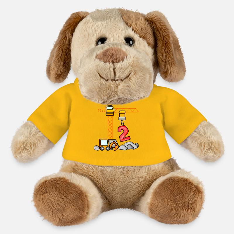 Kinder Geburtstagsshirt Bagger 2 Junge Baustelle 2 - MiniFeet® Hund Helge - Sonnengelb