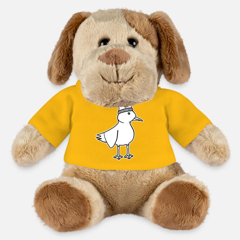 Seagull Anarchy – Vilain Maritime Hipster Art côtier - Chien en peluche Helge MiniFeet® - jaune soleil