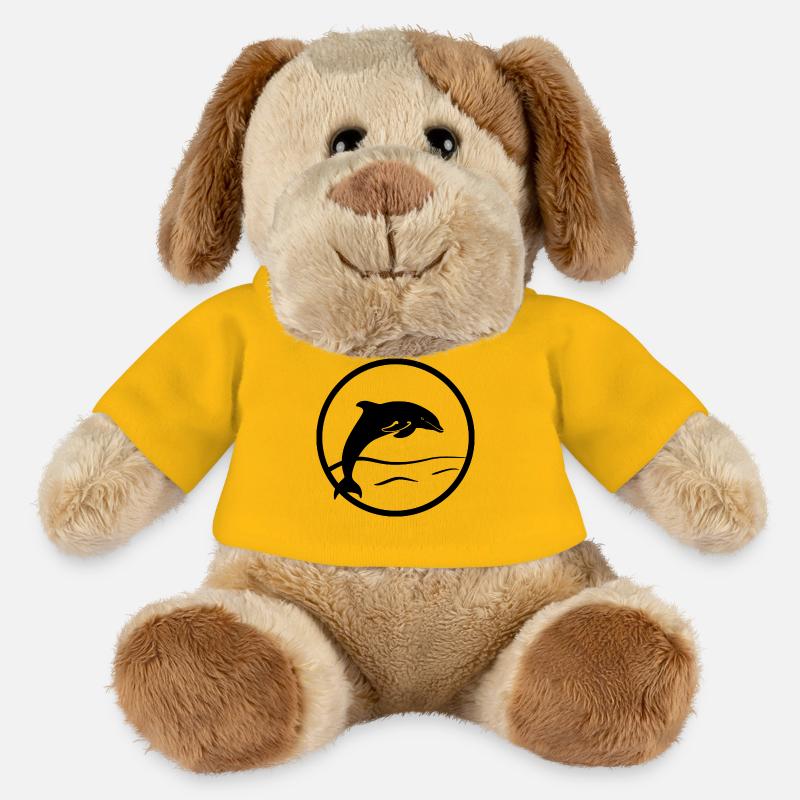 Springender Delfin im Meer in Stempel-Optik - MiniFeet® Hund Helge - Sonnengelb