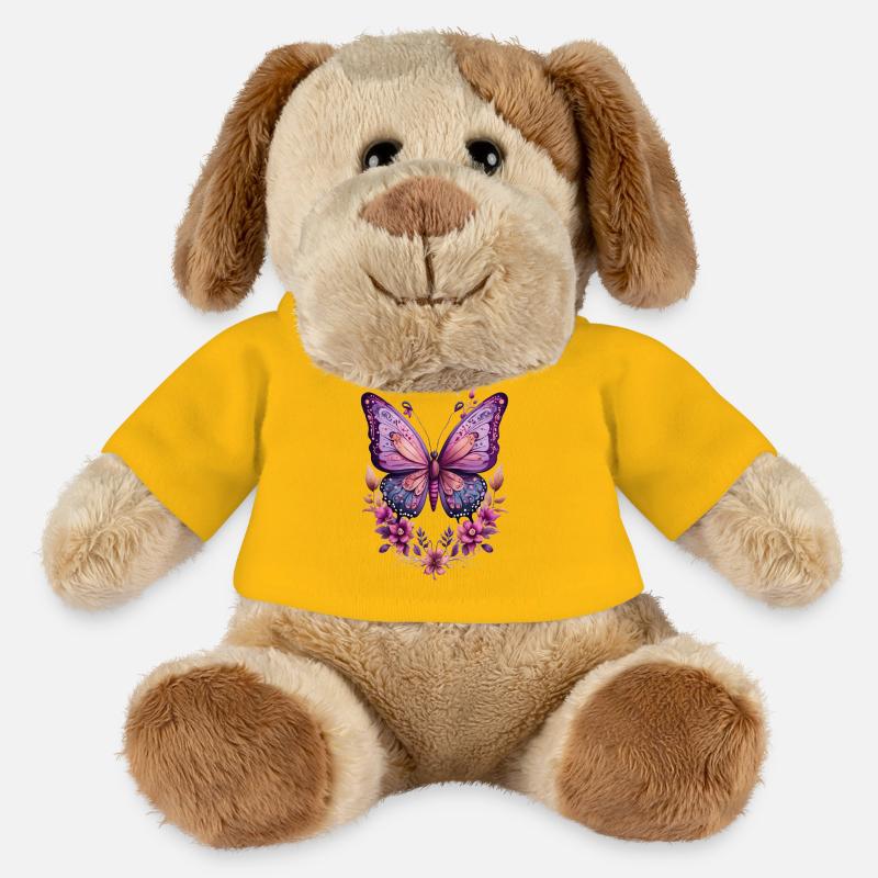 Papillon violet avec des fleurs - Chien en peluche Helge MiniFeet® - jaune soleil