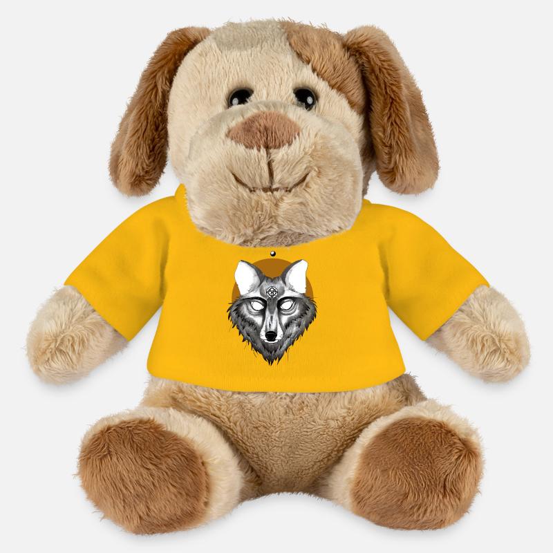 Mystischer Wolf mit Pentagramm Blick - MiniFeet® Hund Helge - Sonnengelb