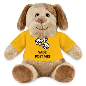 Vade Post Me! (Kreuz / Bibel / Religion / 2C) - MiniFeet® Hund Helge - Sonnengelb - Vorne