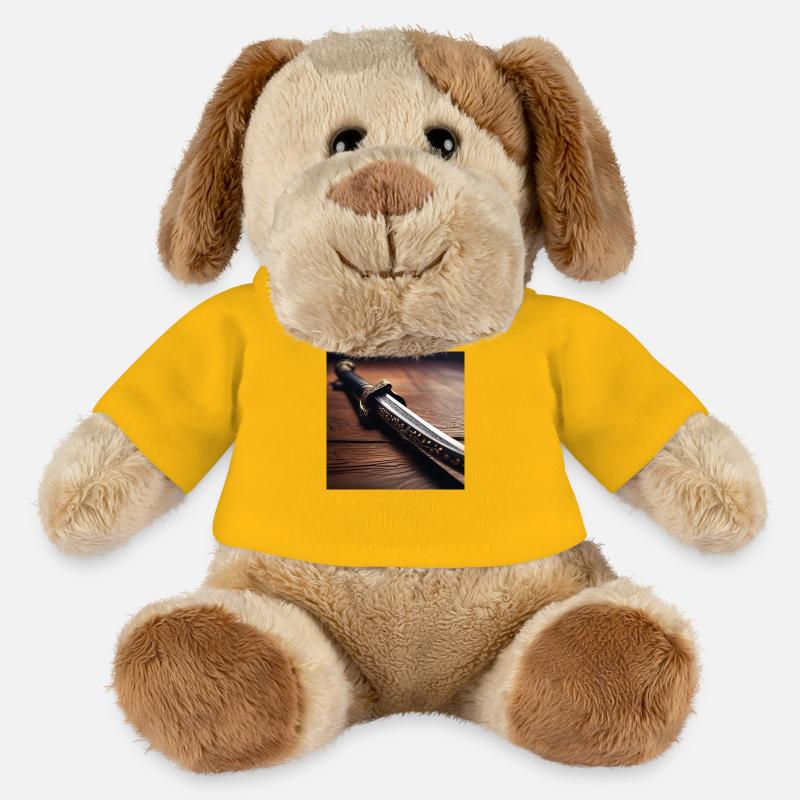 Conception d’affiche Sabre Samouraï - Chien en peluche Helge MiniFeet® - jaune soleil