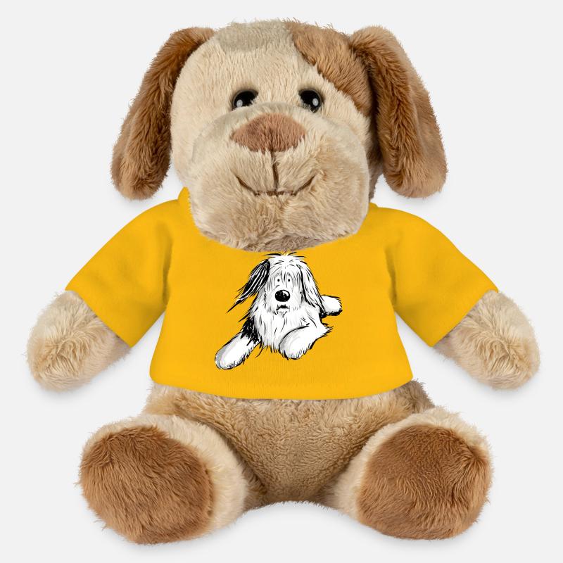 Felliger Bobtail I Beraded Collie Hund I Geschenk - MiniFeet® Hund Helge - Sonnengelb