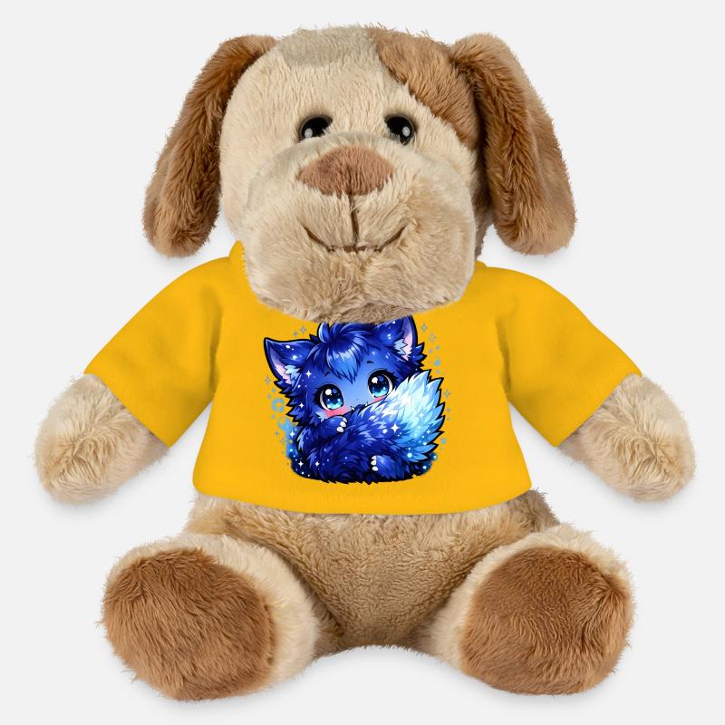 Design du Chibi du Renard Glace Bleu - Chien en peluche Helge MiniFeet® - jaune soleil