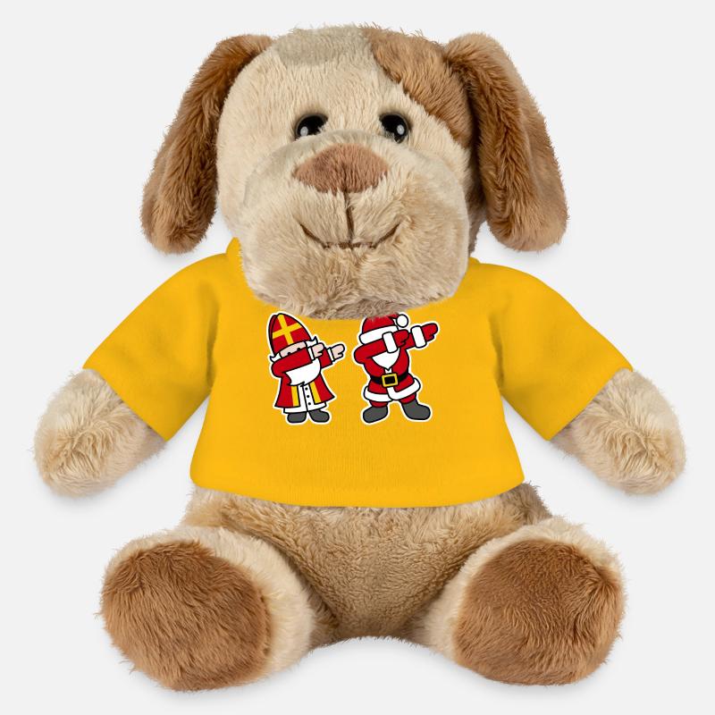 Sinterklaas en Kerstman dab dabbing - Chien en peluche Helge MiniFeet® - jaune soleil