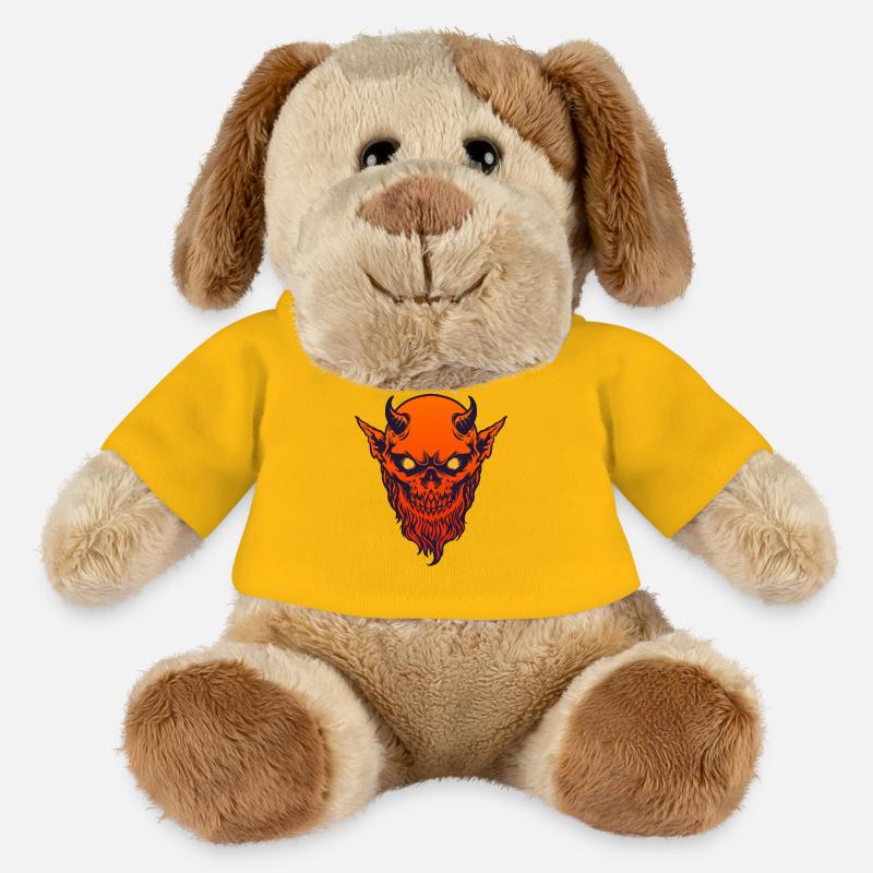 Devil Demon rouge avec la corne et la barbe - Chien en peluche Helge MiniFeet® - jaune soleil