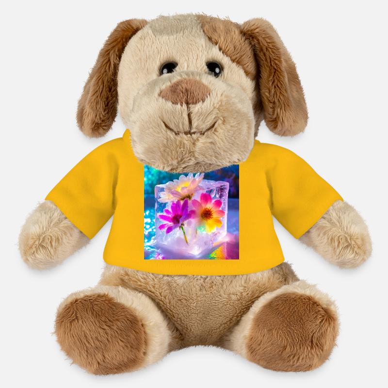 Fleurs dans la glace - Chien en peluche Helge MiniFeet® - jaune soleil