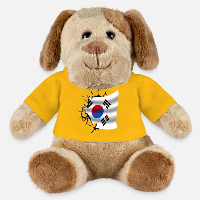 Drapeau de la Corée - Corée - Drapeau Broken Design - Chien en peluche Helge MiniFeet® - jaune soleil
