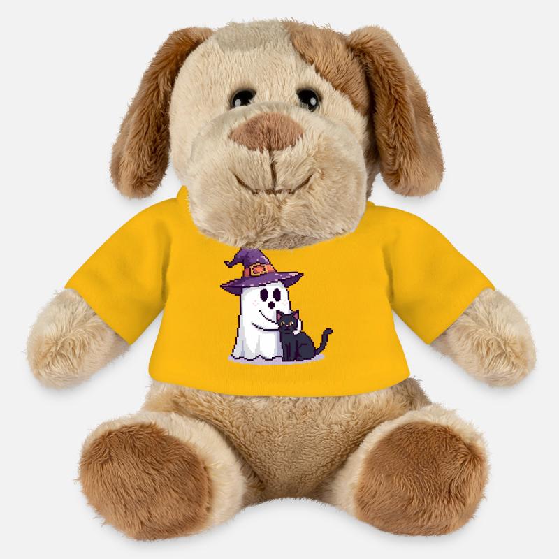 Pixel Ghost with Witch Hat & Cat – Halloween - MiniFeet® Dog Helge - sun yellow
