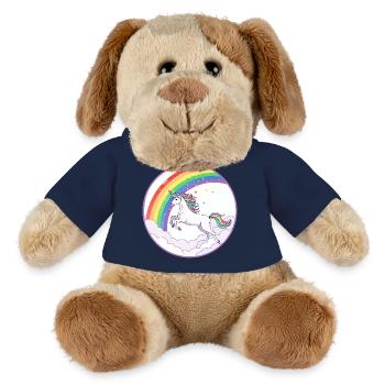 Regenbogen Einhorn über Wolken Herzchen Motiv - MiniFeet® Hund Helge - Sonnengelb - Vorne