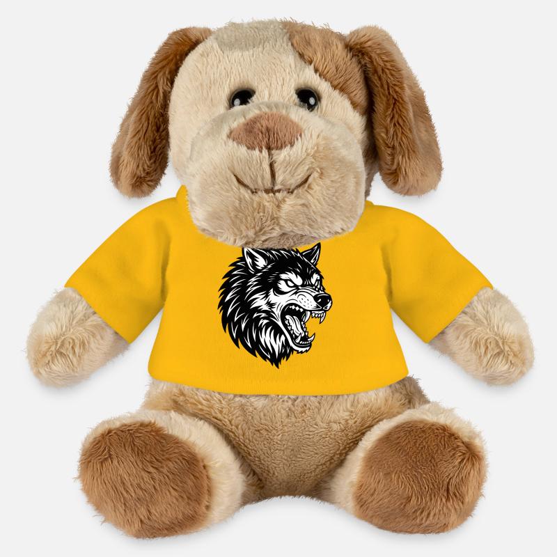 Wolf Schwarz-Weiß Wolf Alpha Maskottchen-Logo - MiniFeet® Hund Helge - Sonnengelb