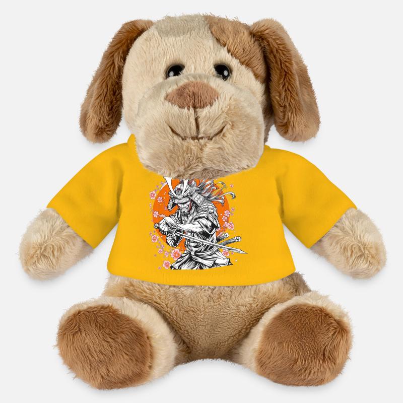 Samurai mit Sakura und Orange Circle - MiniFeet® Hund Helge - Sonnengelb