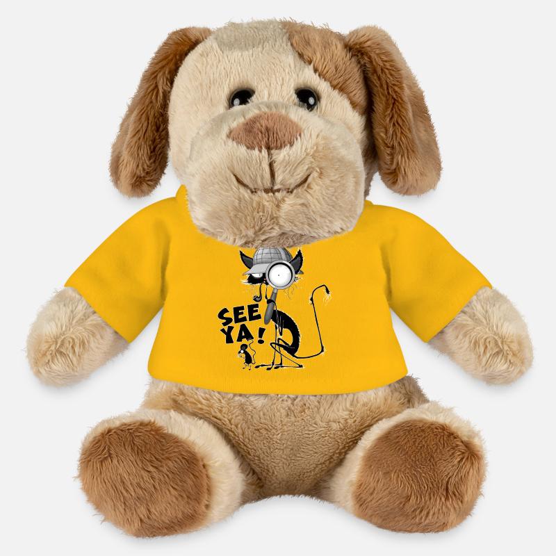 "SEE YA!" Black Cat and Mouse Funny Meme - MiniFeet® Dog Helge - sun yellow