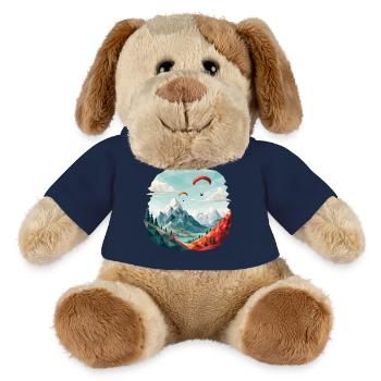 Art polygonal du paysage montagneux en parapente - Chien en peluche Helge MiniFeet® - bleu marine - Devant