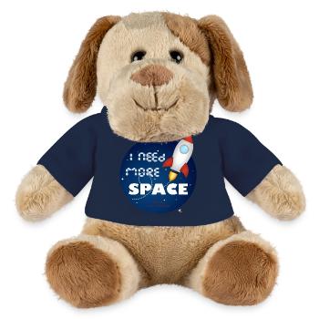 Fusée spatiale dans une illustration cercle bleu - Chien en peluche Helge MiniFeet® - jaune soleil - Devant
