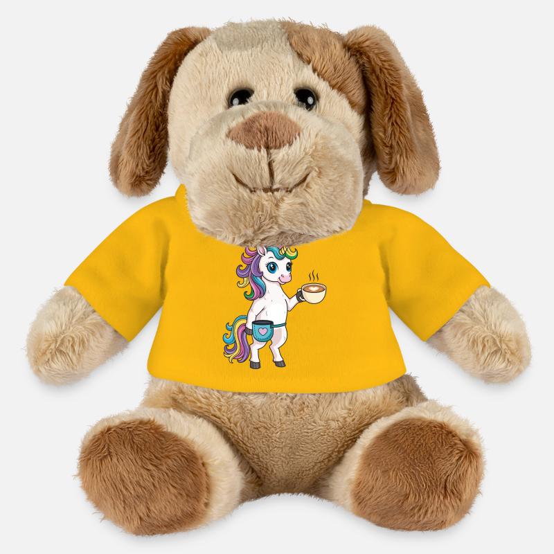 Einhorn mit Kaffee und Chalkbag - MiniFeet® Hund Helge - Sonnengelb