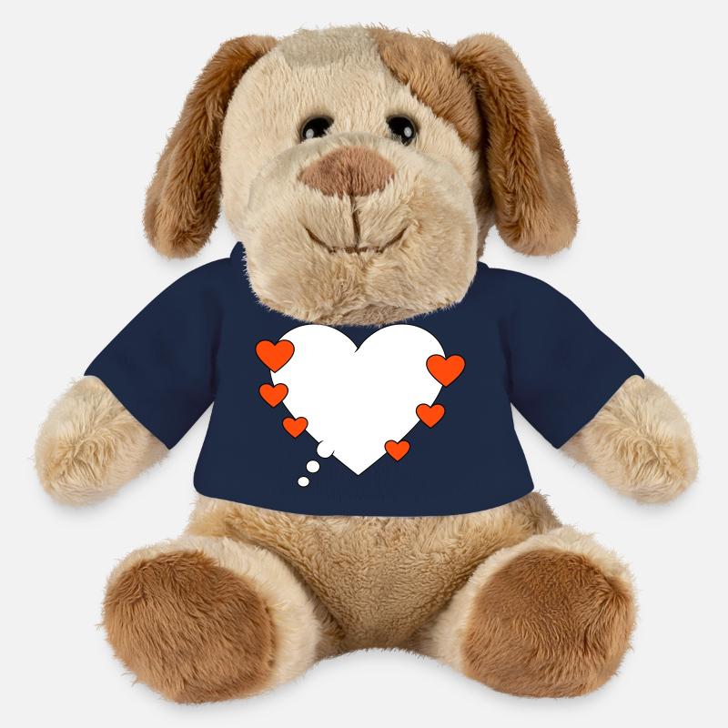 Bulle de pensée avec des cœurs - Chien en peluche Helge MiniFeet® - bleu marine
