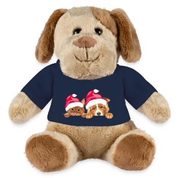 Guckende rote Katze und Hund mit Weihnachtsmannmützen - MiniFeet® Hund Helge - French Navy - Vorne