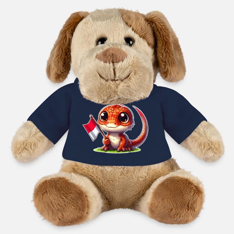 Mignon dragon de Komodo avec le drapeau de l’Indonésie - Chien en peluche Helge MiniFeet® - bleu marine