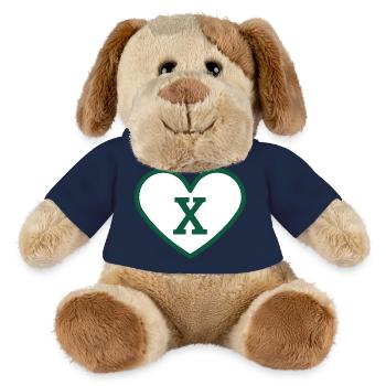 Lettre x cœur sport tendance vert - idée cadeau - Chien en peluche Helge MiniFeet® - bleu marine - Devant