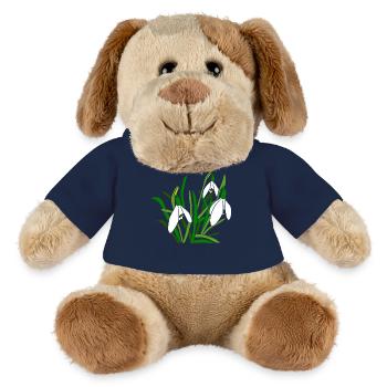 Perce-neige, fleurs, pétales, floral, printemps - Chien en peluche Helge MiniFeet® - bleu marine - Devant