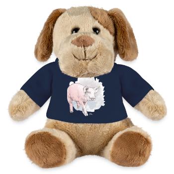 Niedliches Schwein vor buntem Klecks - MiniFeet® Hund Helge - French Navy - Vorne