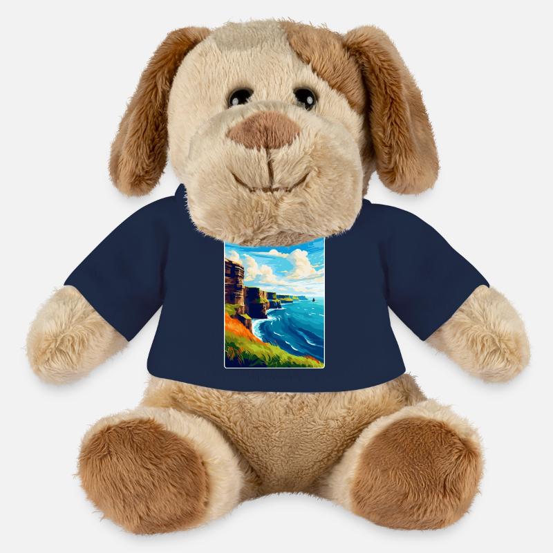 Falaises de Moher Irlande Royaume-Uni Affiche de voyage vintage - Chien en peluche Helge MiniFeet® - bleu marine