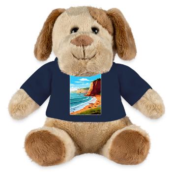 Affiche de voyage vintage Torquay Cliffs Angleterre Royaume-Uni - Chien en peluche Helge MiniFeet® - bleu marine - Devant