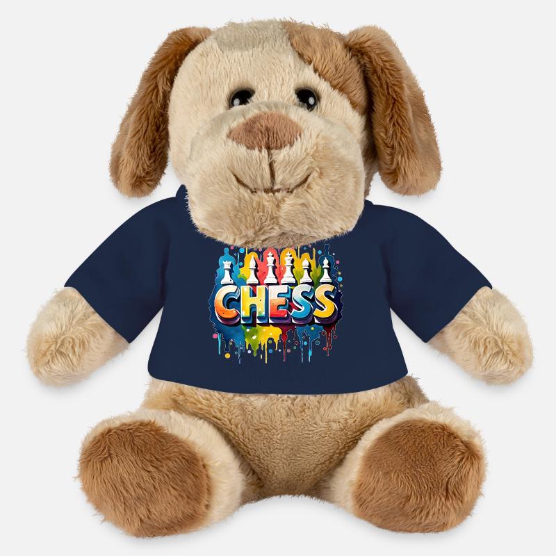 Echecs avec pièces, bordure blanche - Chien en peluche Helge MiniFeet® - bleu marine