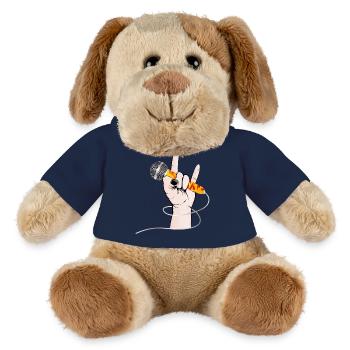 Hand eines Rock Sängers hält ein Gesangs Mikrofon - MiniFeet® Hund Helge - French Navy - Vorne