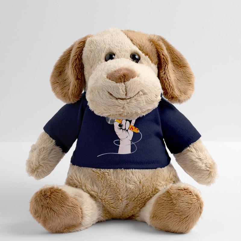 Hand eines Rock Sängers hält ein Gesangs Mikrofon MiniFeet® Hund Helge