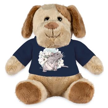 Rat in front of delicate flowers on watercolor blob - MiniFeet® Dog Helge - french navy - Front