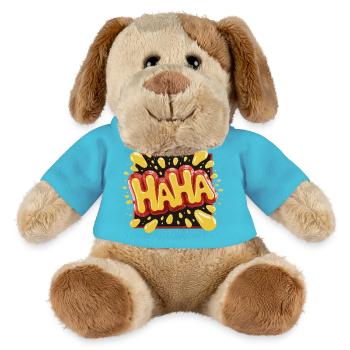 Lebhaftes Haha-Design im Comic-Stil - MiniFeet® Hund Helge - Atollblau - Vorne