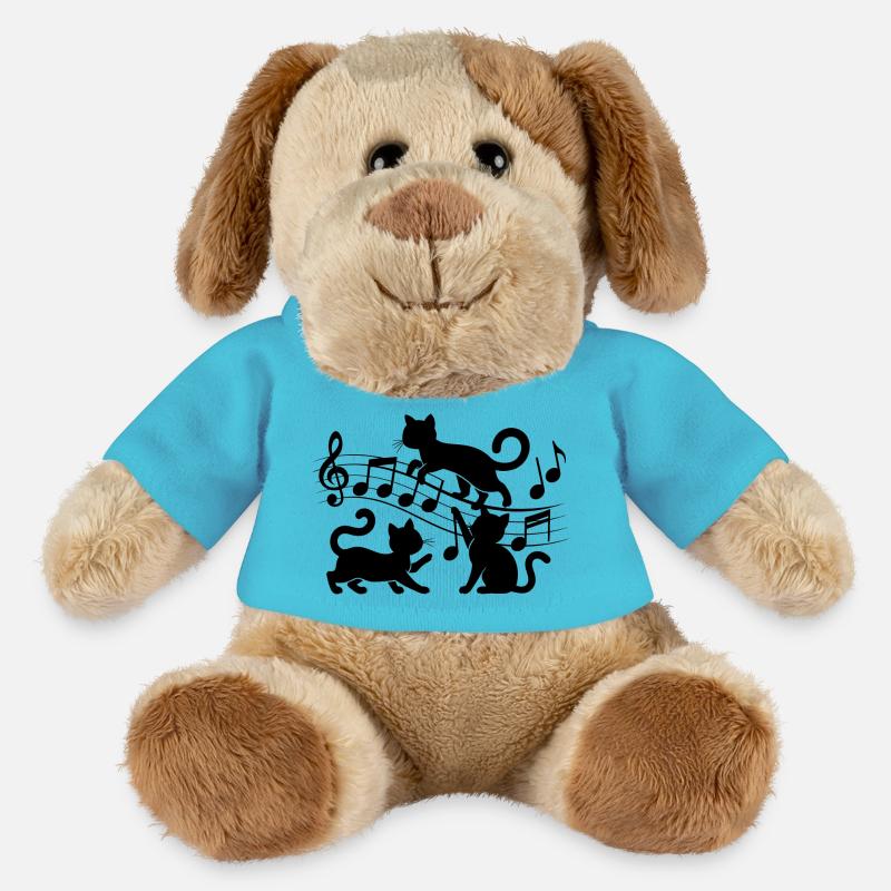 Schwarze Katzen Muster spielen mit Musiknote - MiniFeet® Hund Helge - Atollblau