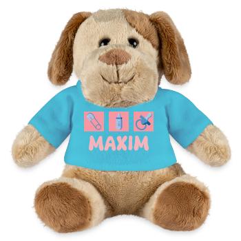 Geschenk für Maxim - MiniFeet® Hund Helge - Atollblau - Vorne