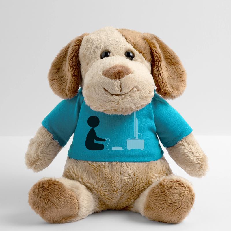 Un garçon joue avec sa console de jeux Chien en peluche Helge MiniFeet®