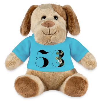 Nummer 53 Blumengrün - 53. Blumengeburtstag - MiniFeet® Hund Helge - Atollblau - Vorne