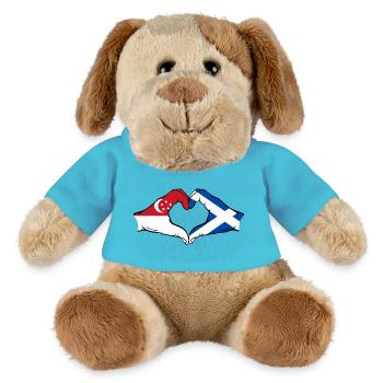 Singapur Schottland Flagge Hände Herzform - MiniFeet® Hund Helge - Atollblau - Vorne