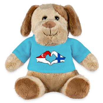 Singapur Finnland Flagge Hände Herzform - MiniFeet® Hund Helge - Atollblau - Vorne