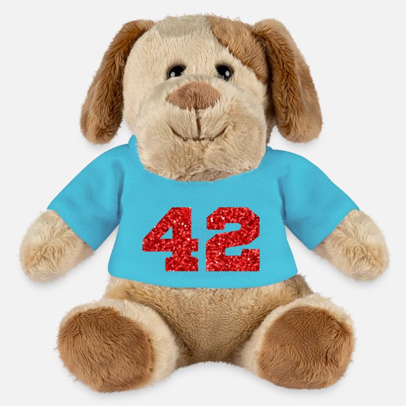 Numéro 42 paillettes rouge - 42e anniversaire - Chien en peluche Helge MiniFeet® - bleu outremer