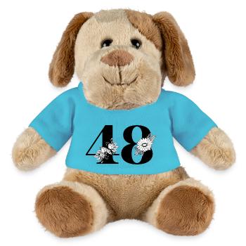 Nummer 48 Schwarze Blumen - 48. Blumengeburtstag - MiniFeet® Hund Helge - Atollblau - Vorne