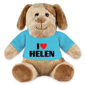 I love Helen Rotes Herz Liebe Fan Geschenk - MiniFeet® Hund Helge - Atollblau - Vorne