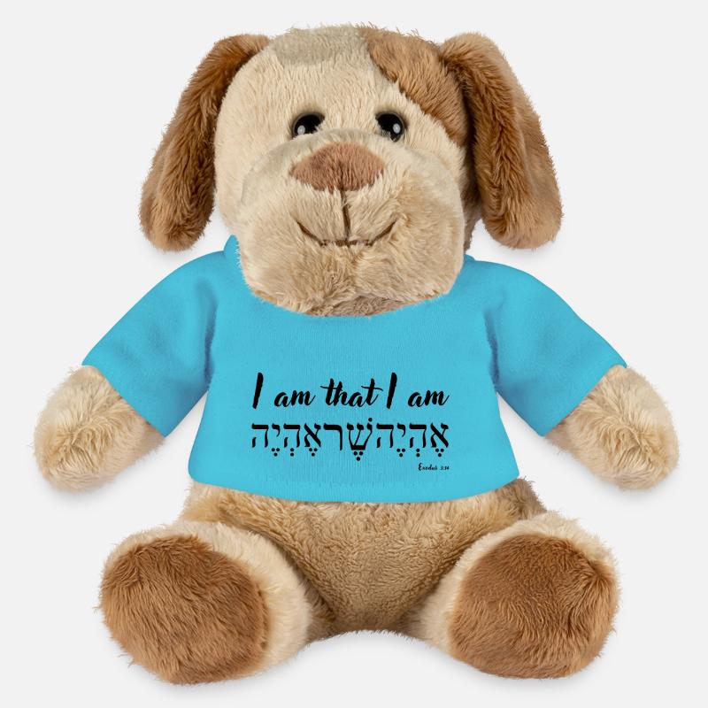 Ich bin, der ich bin, Englisch und Hebräisch, 2. Mose 3,14 - MiniFeet® Hund Helge - Atollblau