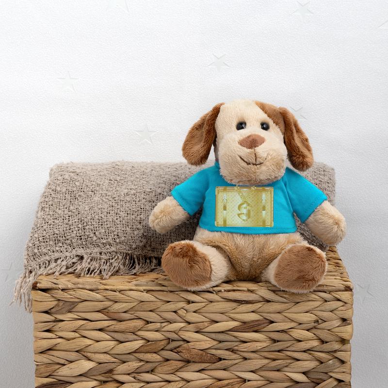 Valise de luxe dorée avec signe dollar Chien en peluche Helge MiniFeet®