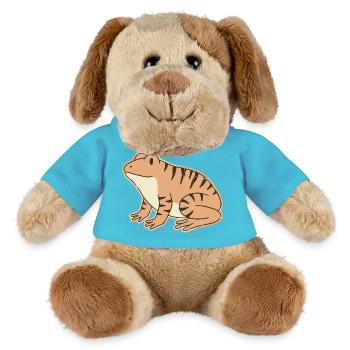 Orangefarbene Kröte mit Retro-Streifen, getigerten Streifen - MiniFeet® Hund Helge - Atollblau - Vorne