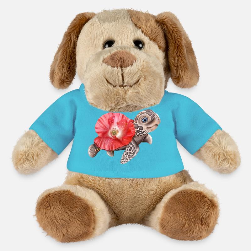Süße Schildkröte mit Mohnblume - MiniFeet® Hund Helge - Atollblau